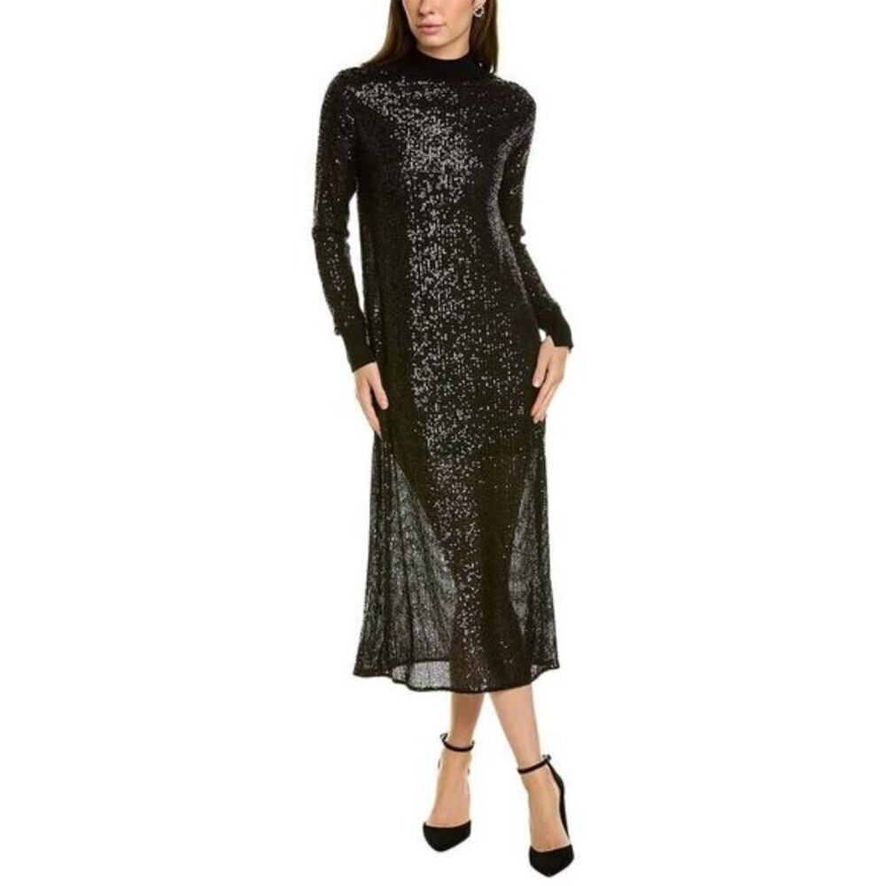 AllSaints Black Juela Sequin Long Sleeve Midi Dress